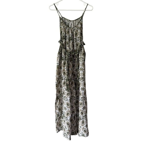 Anthropologie Jumpsuit size S Wide Leg Belted Tropical Garden Floral Cream Green - Picture 1 of 9